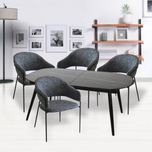 Стол Marble овальный раздвижной 160/200 х 90х78см, чёрный мрамор